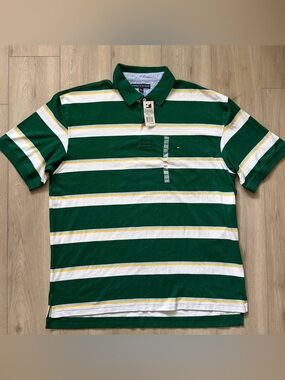 Tommy Hilfiger Green White Yellow Striped Polo